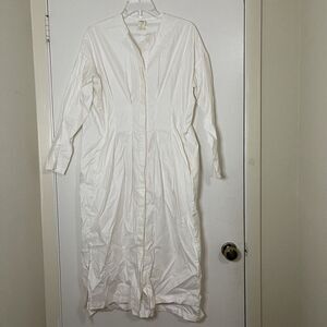 ZERO + Maria Cornejo ivory white long sleeve button down cotton dress US 4
